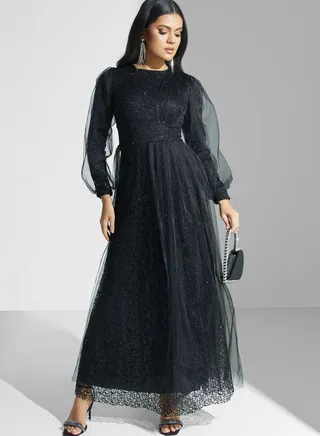 Shimmer Detail A-Line Dress
