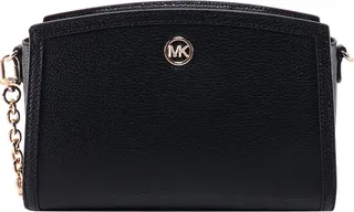 Leather shoulder bag with metal monogram