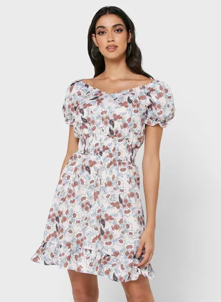 Printed Puff Sleeve Dress