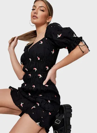 Embroidered Broderie Mini Dress