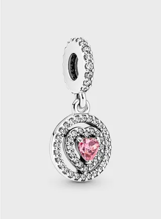 Sparkling Double Halo Heart Dangle Charm