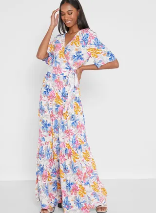 V-Neck Floral Print Dress
