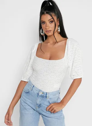 Square Neck Broderie Crop Top