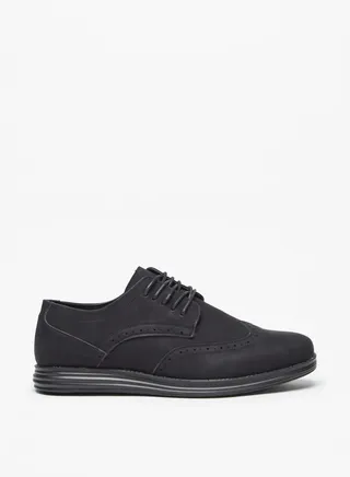 Men Perforated Derby Shoes with Lace-Up Closure