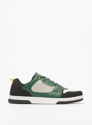 Mens Paneled Casual Sneakers with Lace-Up Closure