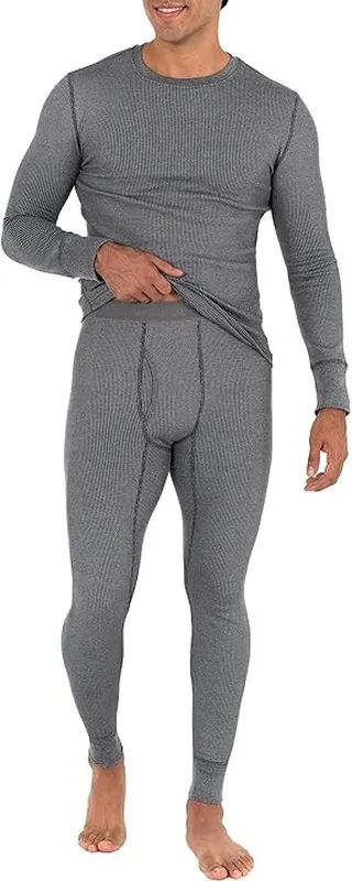 Fruit Of The Loom Mens Recycled Waffle Thermal Underwear Set (Top and Bottom) (Greystone Heather) Men's Clothing