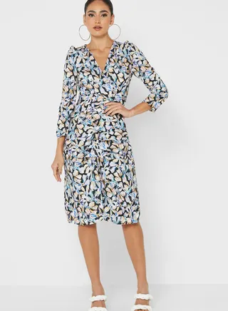 Ruched Detail Printed Dress