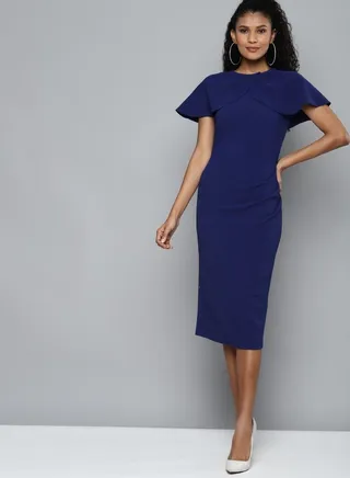 Solid Bodycon Cape Sleeve Midi Dress