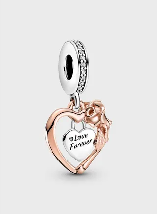 Heart & Rose Flower Dangle Charm