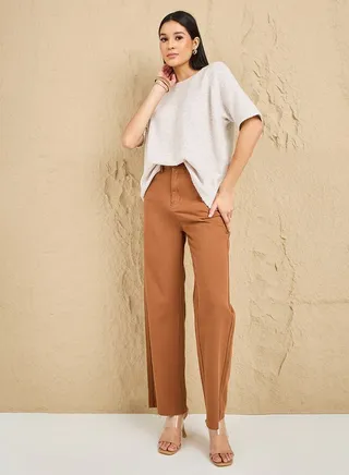 Relaxed Fit Fluffy Knit Round Neck T-Shirt