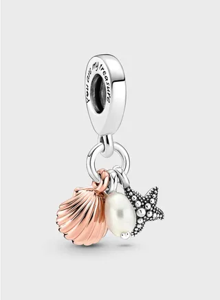 Freshwater Cultured Pearl, Starfish & Shell Charm