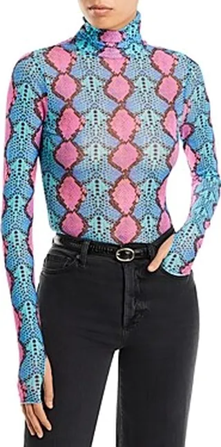 Afrm Zadie Printed Mesh Turtleneck Top