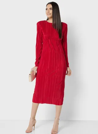 Plisse Shift Dress