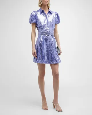 Puff-Sleeve Sequin Bubble Mini Dress