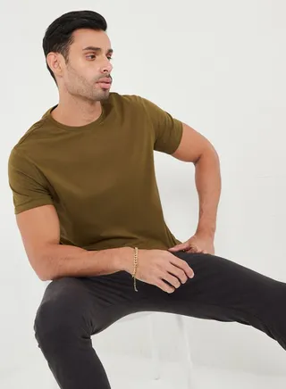 Solid Crew Neck Cotton T-Shirt