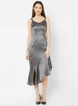 Asymmetric Hem Strappy Midi Dress