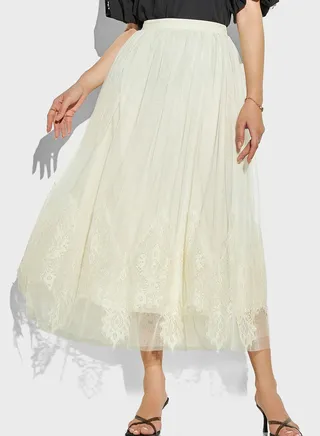 High Waist Lace Detail Skirt