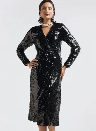 V-Neck Sequin Dress