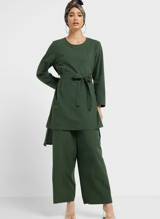 Belted Tunic And Pant Set