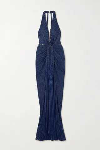 Jenny Packham - Zooey Embellished Tulle Halterneck Gown - Blue