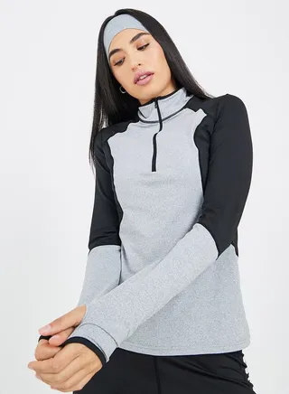 Colorblock High Neck Half Zip Up Top