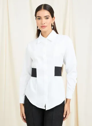 Contrast Waistband Button Front Shirt