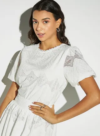 Puff Sleeve Embroidered Top