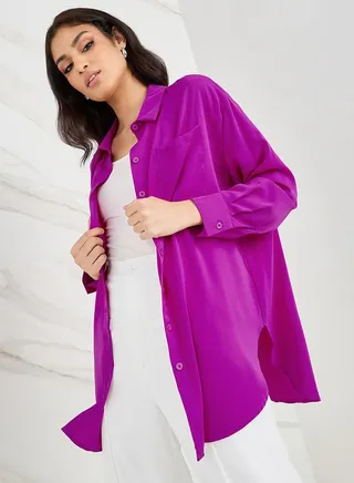 Button Through Oversized Longline Shirt