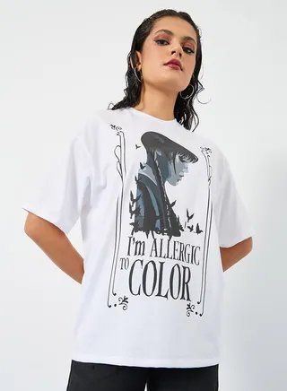 Oversized Wednesday Graphic Longline T-Shirt