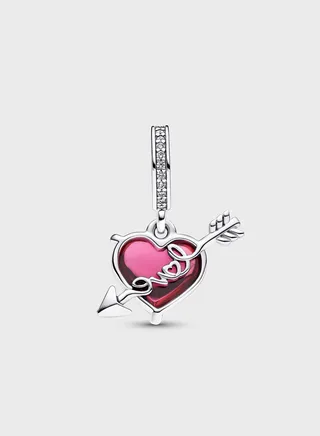 Red Heart & Arrow Murano Glass Dangle Charm