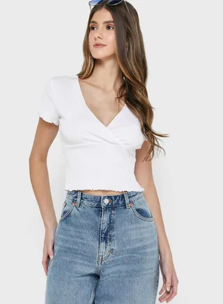 Surplice Neck Crop Top