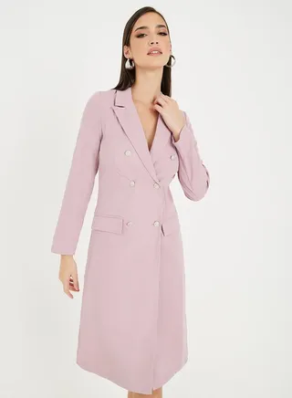 Solid Notch Lapel Knee Length Blazer Dress