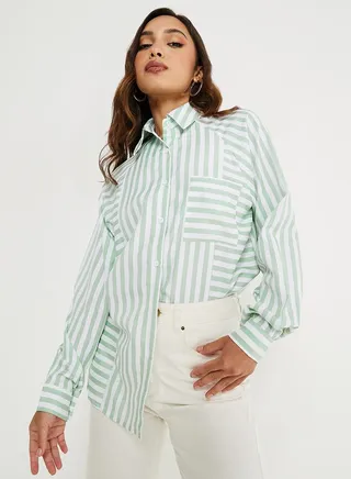 Striped Longline Shirt with Patch Pocket