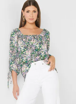 Floral Print Tie Detail Dress