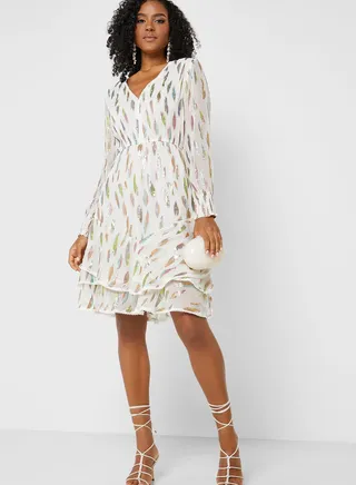 Puff Sleeves Ruffled Dress