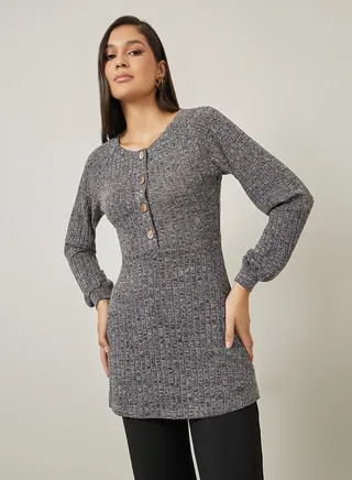 Ribbed Button Detail Longline Tunic