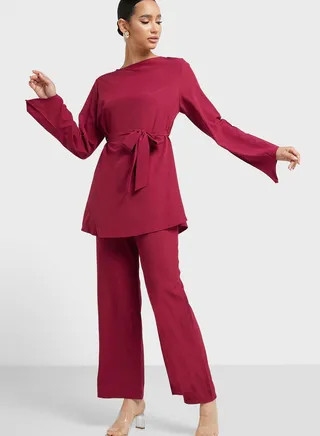 Belted Tunic And Pant Set
