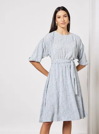 Printed Self Tie Belt Dress