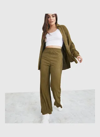 Textured Longline Shirt and Wide Leg Trouser Co-Ord Set