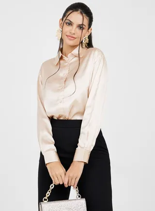 Longline Satin Collared Shirt