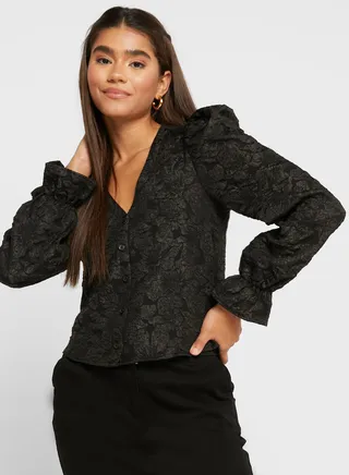 Puff Sleeve Embroidered Top
