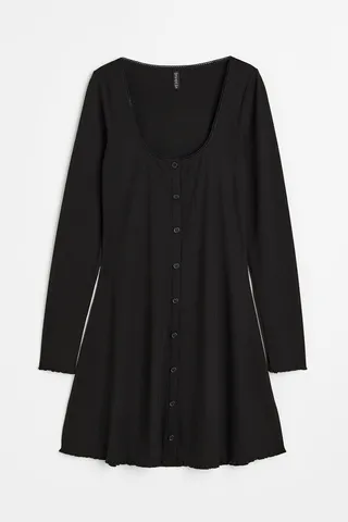 Lace-trimmed Ribbed Dress