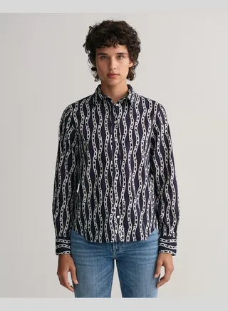 Gant Regular Fit Chain Print Cotton Voile Shirt