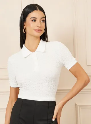 Textured Button Down Polo T-shirt
