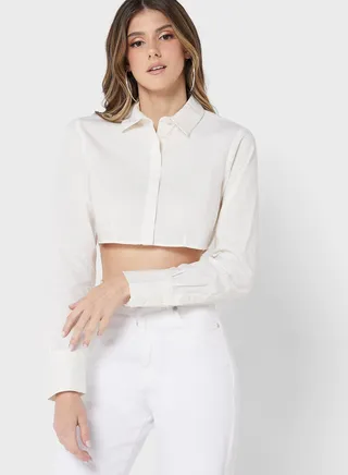 Button Down Crop Shirt