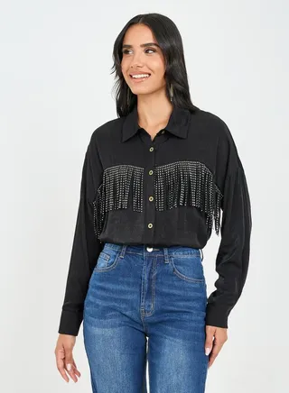 Fringe Detail Drop Shoulder Regular Fit Shirt