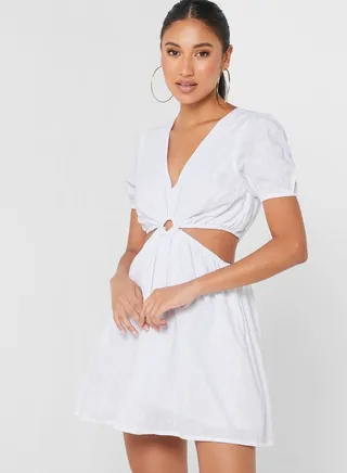Plunge Neck Cut Out Detail Dress