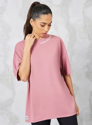 Gymspire Edition - Label Neck Text Extreme Drop Shoulder Top
