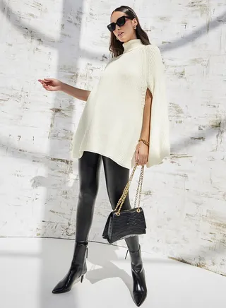 Turtle Neck Chunky Knit Cloak Sweater