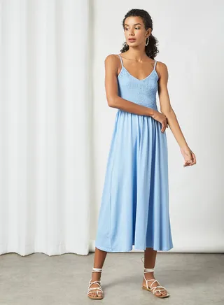 Shirred Midi Dress
